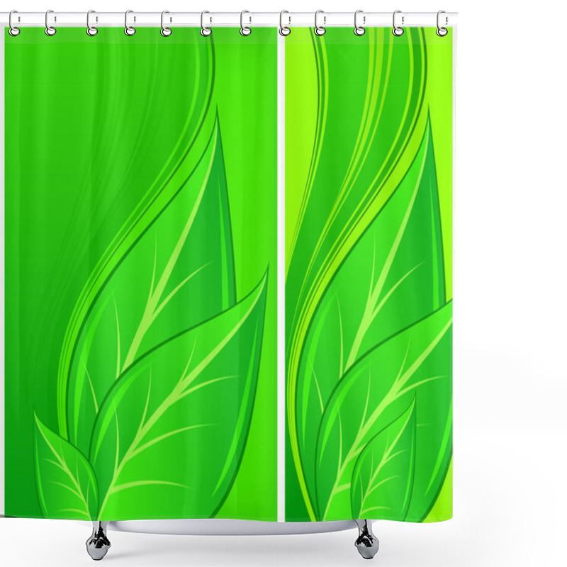 Personality  Leaves On Green Background Shower Curtains