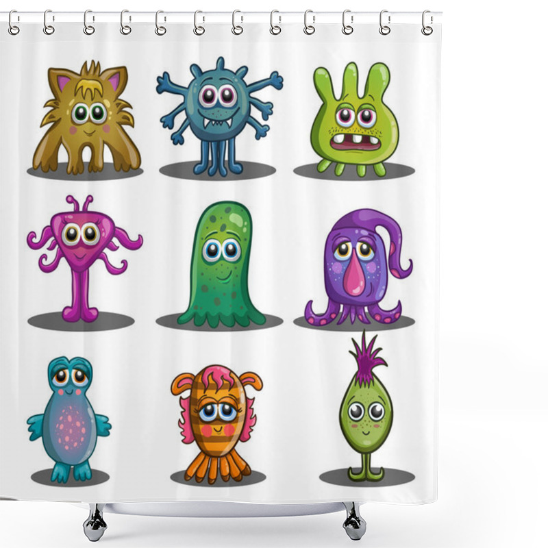 Personality  Big Set Of Cute Cartoon Monsters Shower Curtains