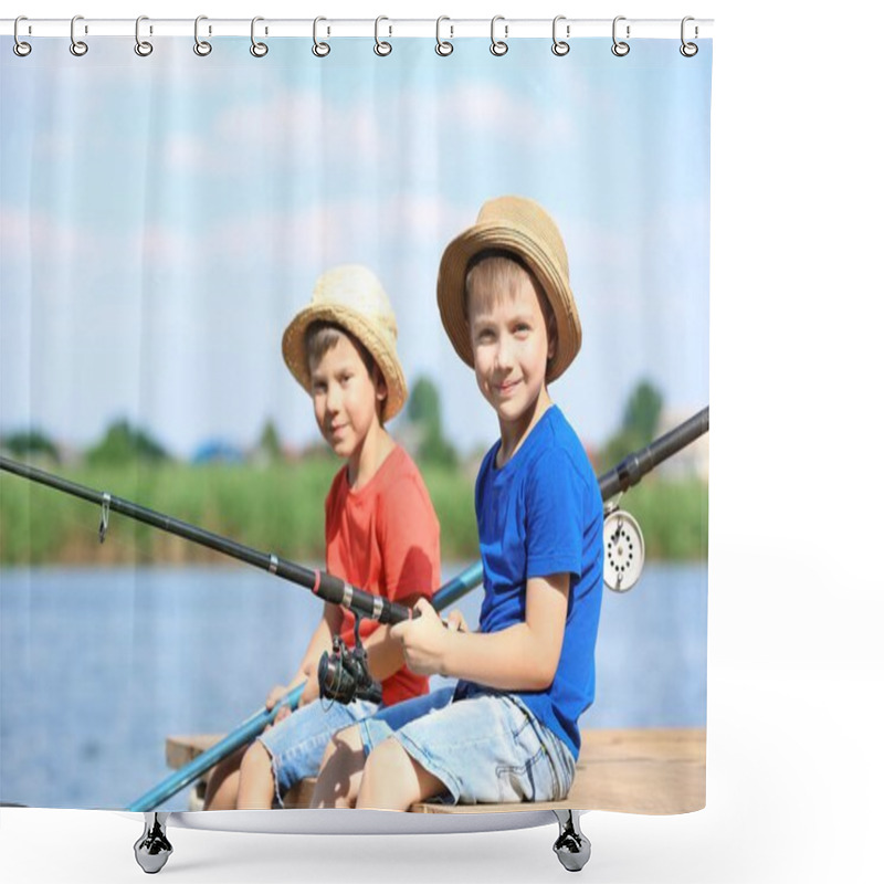 Personality  Cute Children Fishing On Summer Day Shower Curtains