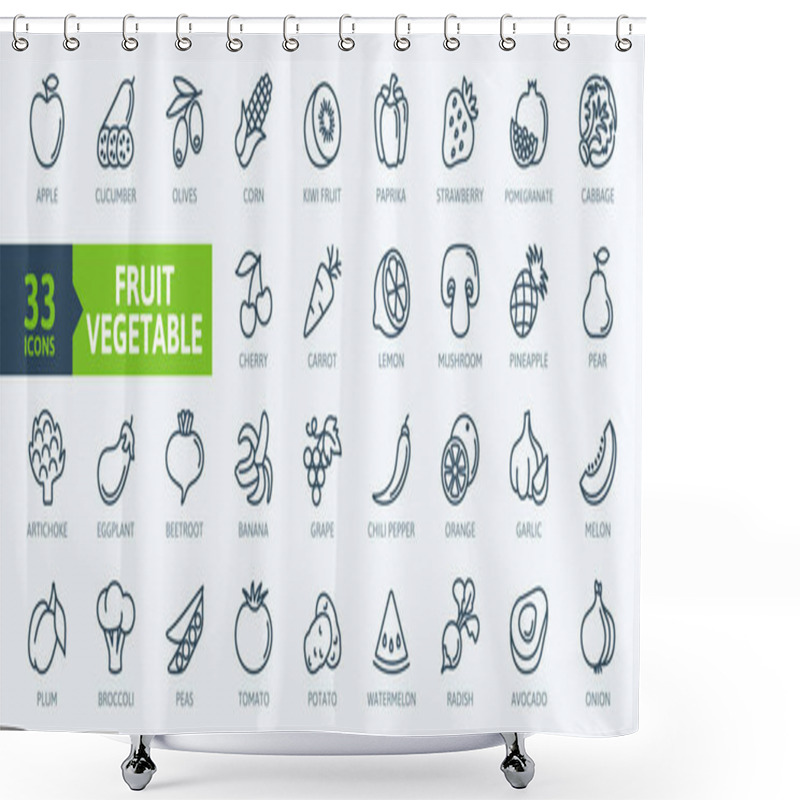 Personality  Fruits And Vegetables - Thin Line Web Icon Set. Outline Icons Collection. Simple Vector Illustration. Shower Curtains