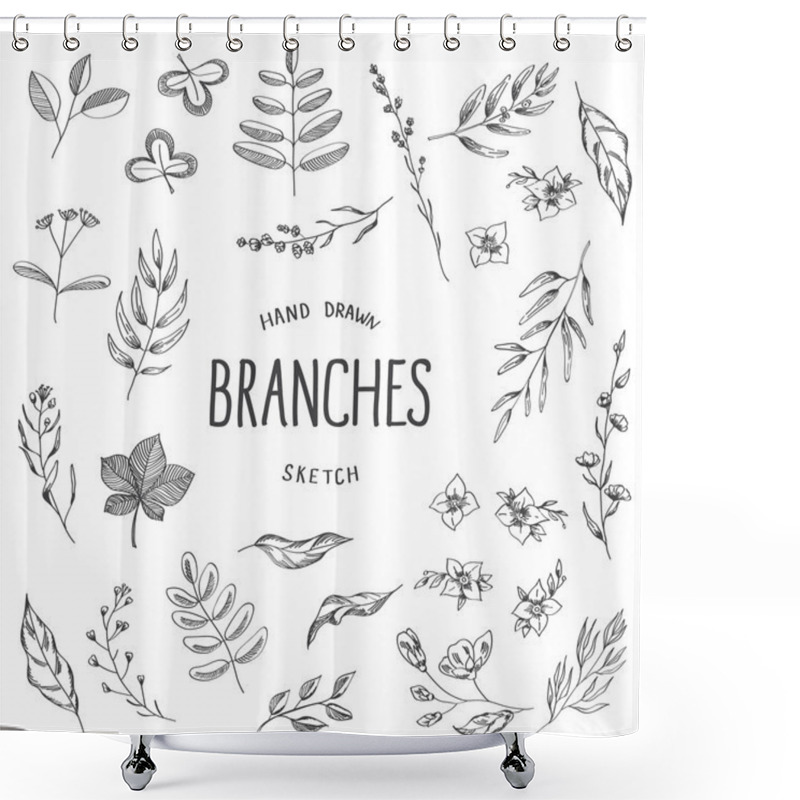 Personality  Set Of Hand Drawn Natural Branches Sketch. Shower Curtains