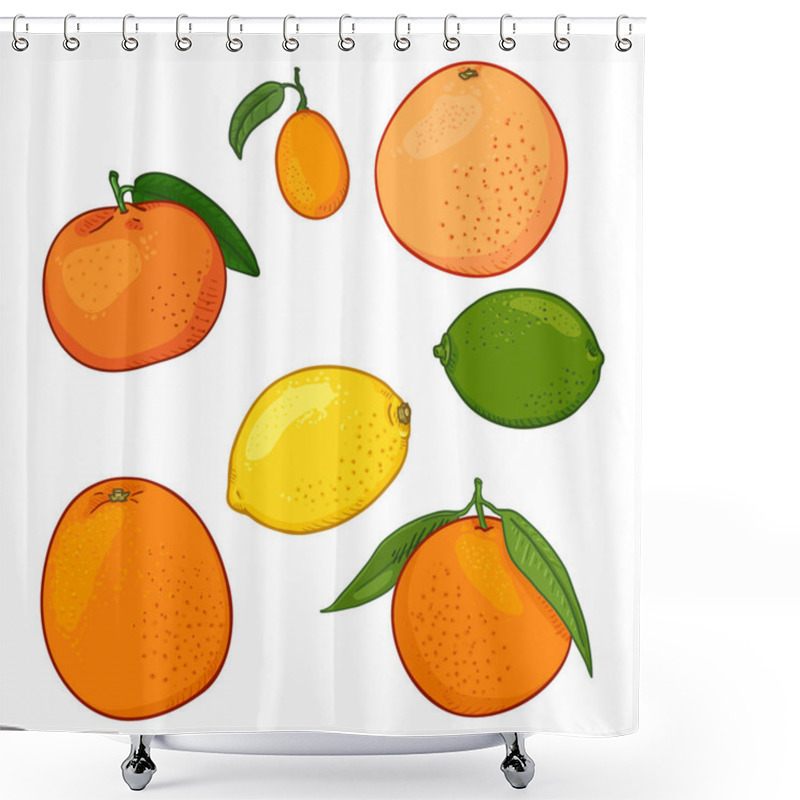 Personality  Vector Set Of Cartoon Citrus Fruits. Shower Curtains