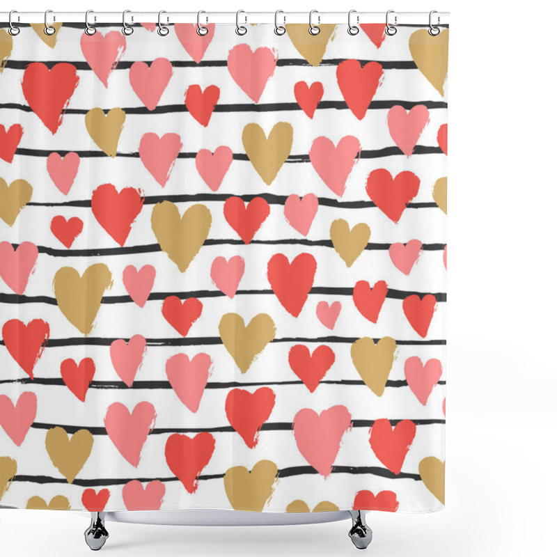 Personality  Colorful Hearts, Stripes Seamless Pattern. Vector Grunge Design For Cards, Web, Backgrounds. Shower Curtains