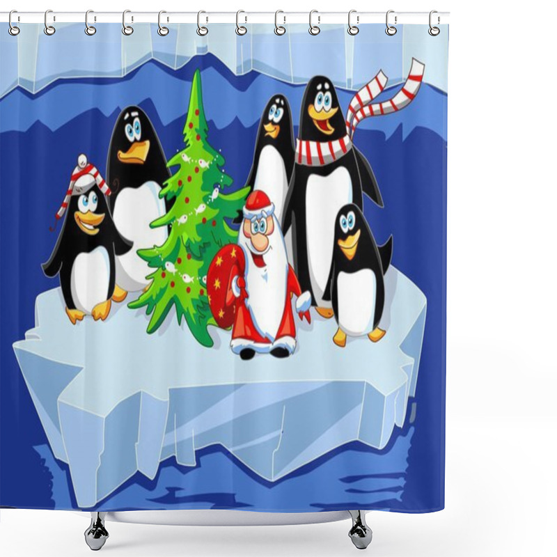 Personality  Santa With Penguins Shower Curtains