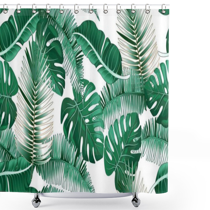 Personality  Vector Tropical Botanical Plants With Coconut And Banana Leaves - Vector Graphic Shower Curtains