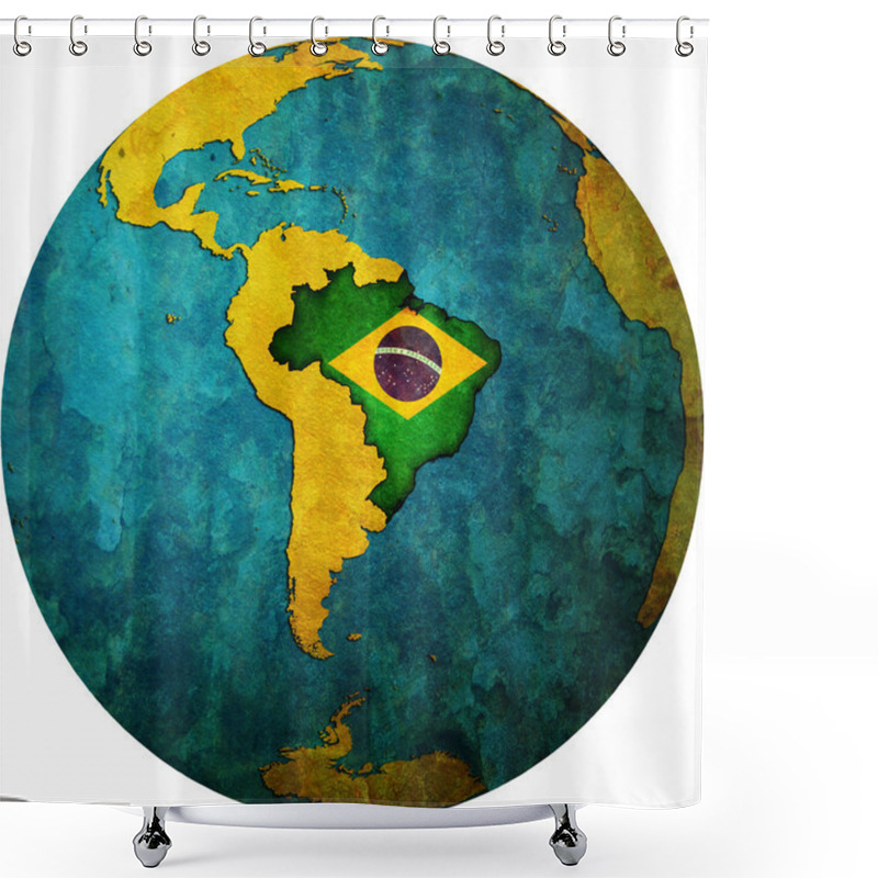 Personality  Brazil Flag On Globe Map Shower Curtains