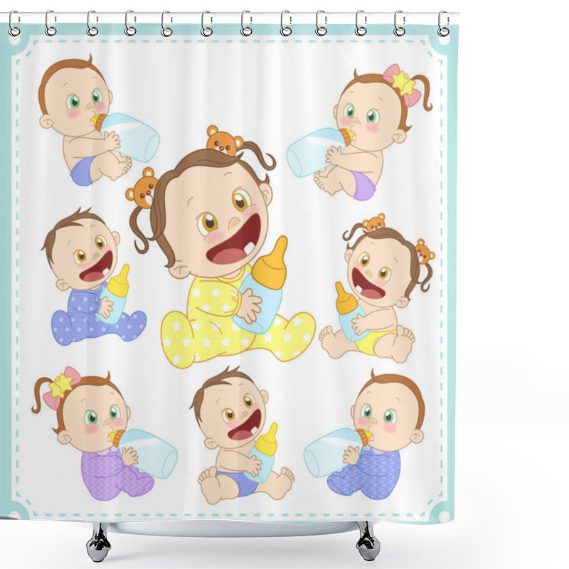 Personality  Vector Illustration Of Baby Boys And Baby Girls Shower Curtains