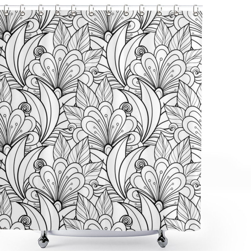 Personality  Seamless Abstract Monochrome Floral Pattern Shower Curtains