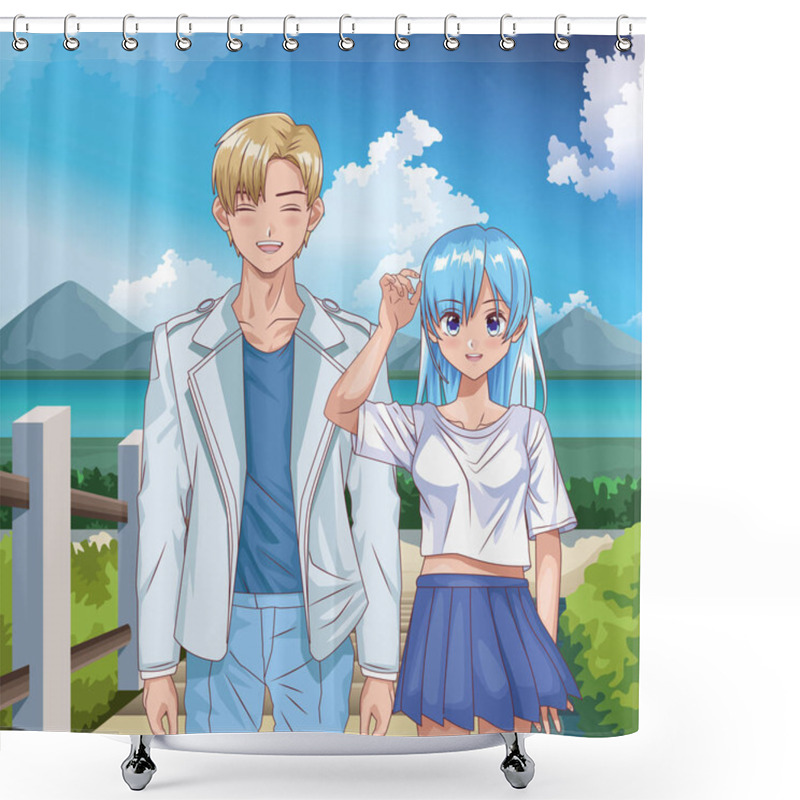 Personality  Young Couple Hentai Style Characters Shower Curtains