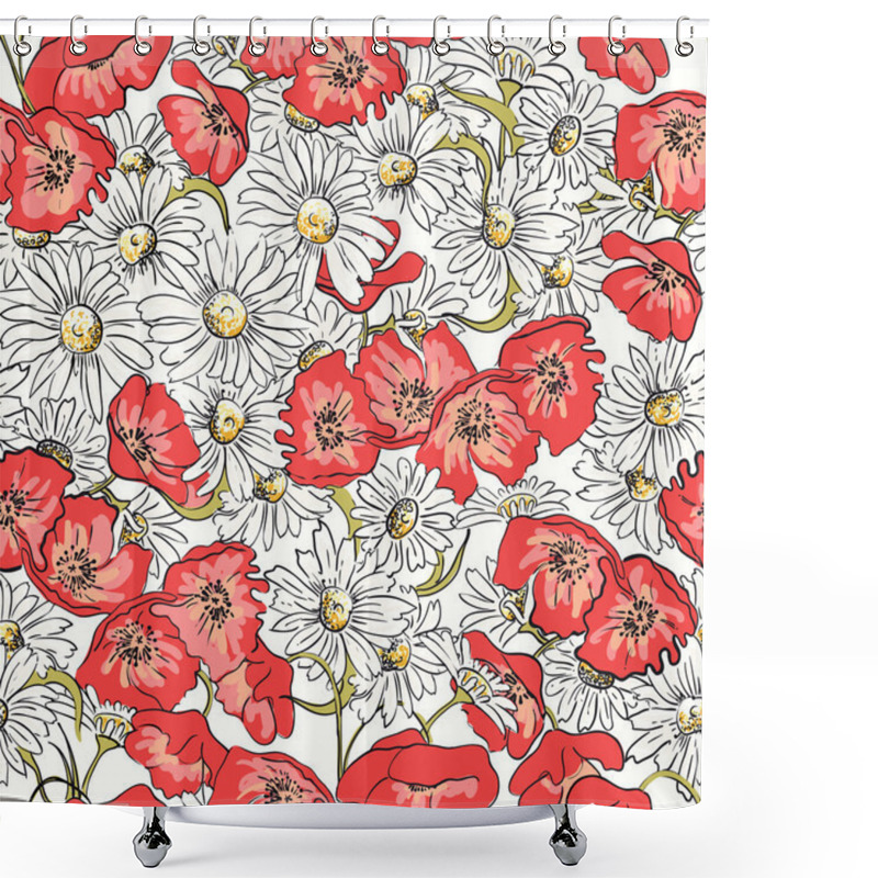 Personality  Excellent Seamless Pattern With Poppies Shower Curtains