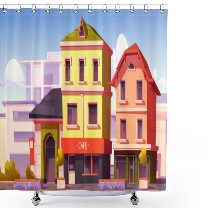 Personality  European City Street With Cafe And Shop Buildings Shower Curtains