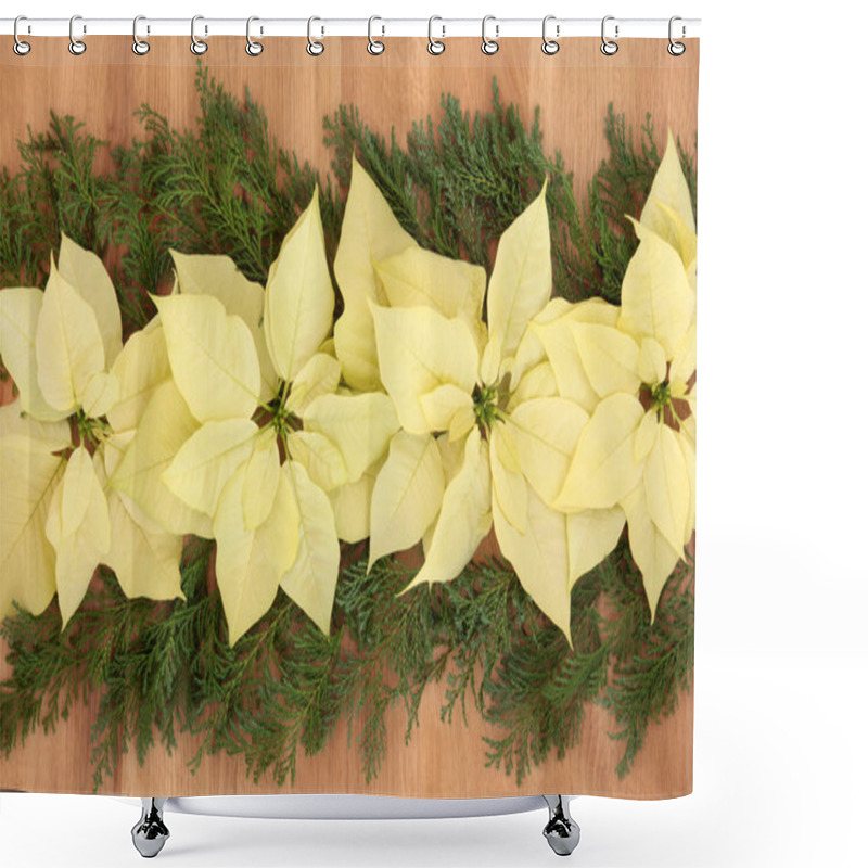 Personality  Poinsettia Flowers On Oak Shower Curtains