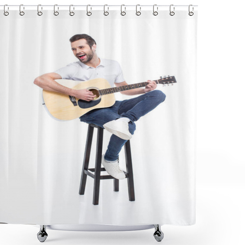 Personality  Young Man With Guitar Shower Curtains