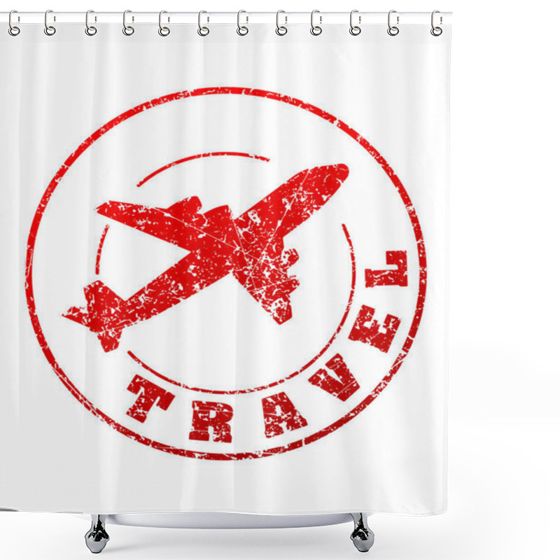 Personality  Travel Red Rubber Stamp With Airplane Shower Curtains