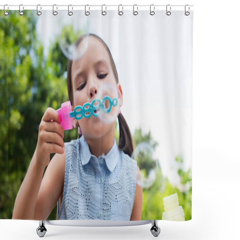 Personality  Girl Blowing Soap Bubbles On Blurred Foreground Shower Curtains