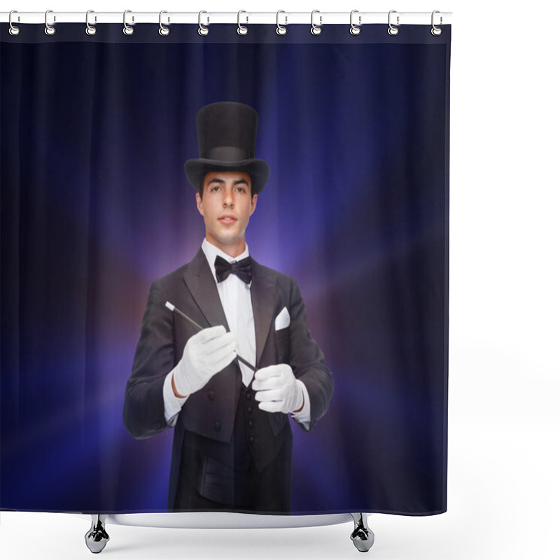 Personality  Magician In Top Hat With Magic Wand Showing Trick Shower Curtains