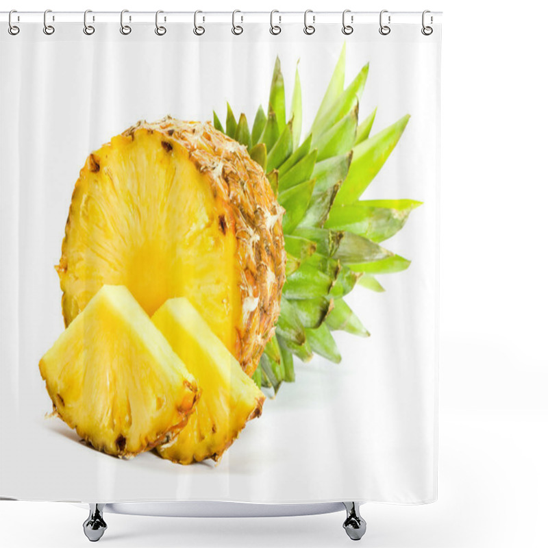 Personality  Fresh Slice Pineapple On White Background Shower Curtains