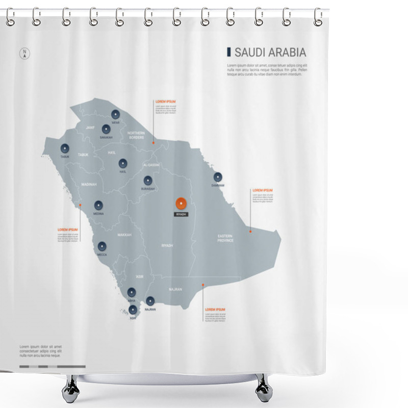 Personality  Saudi Arabia Map With Borders, Cities, Capital And Administrative Divisions. Infographic Vector Map. Editable Layers Clearly Labeled. Shower Curtains