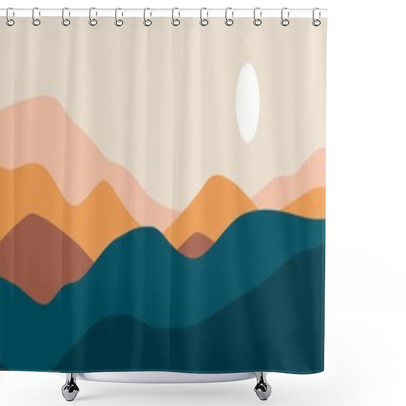 Personality  Abstract Landscape Poster. Nature Wall Decor Contemporary Art Print, Mid Century Mountain Background. Vector Illustration Shower Curtains