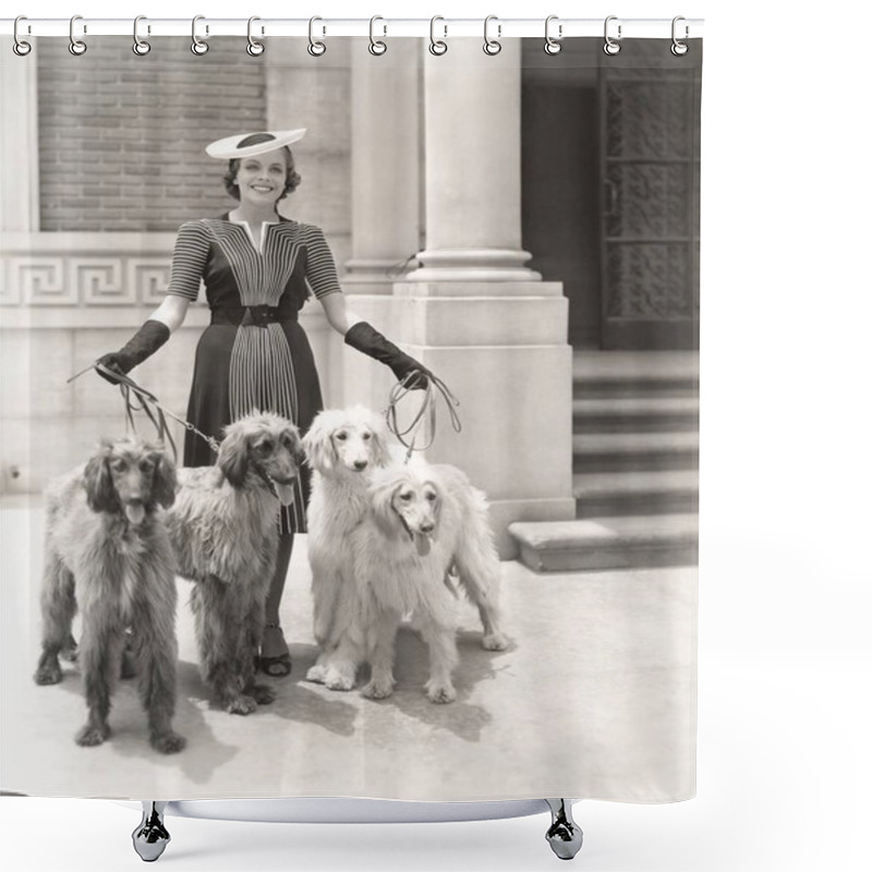 Personality  Woman With Dogs Standing Outside Shower Curtains