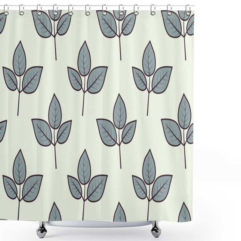 Personality  Elegant Seamless Pattern Featuring Stylized Teal Leaves On A Pale Green Background. Perfect For Textile Design, Wallpaper, Packaging, And Website Backgrounds. Shower Curtains