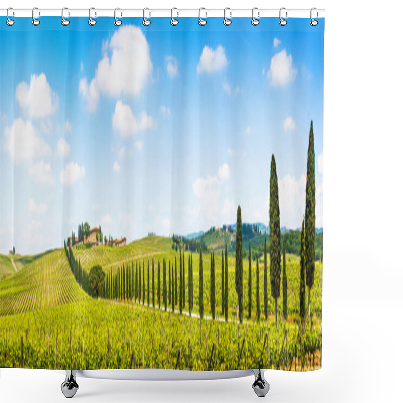 Personality  Panoramic View Of Scenic Tuscany Landscape With Vineyard In The Chianti Region, Tuscany, Italy Shower Curtains