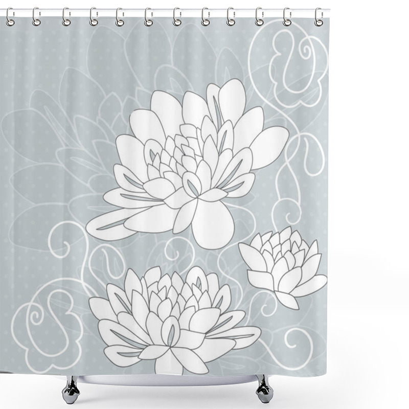 Personality  Ornamental Pattern With Decorative Dahlia Flowers On Grey Background Shower Curtains