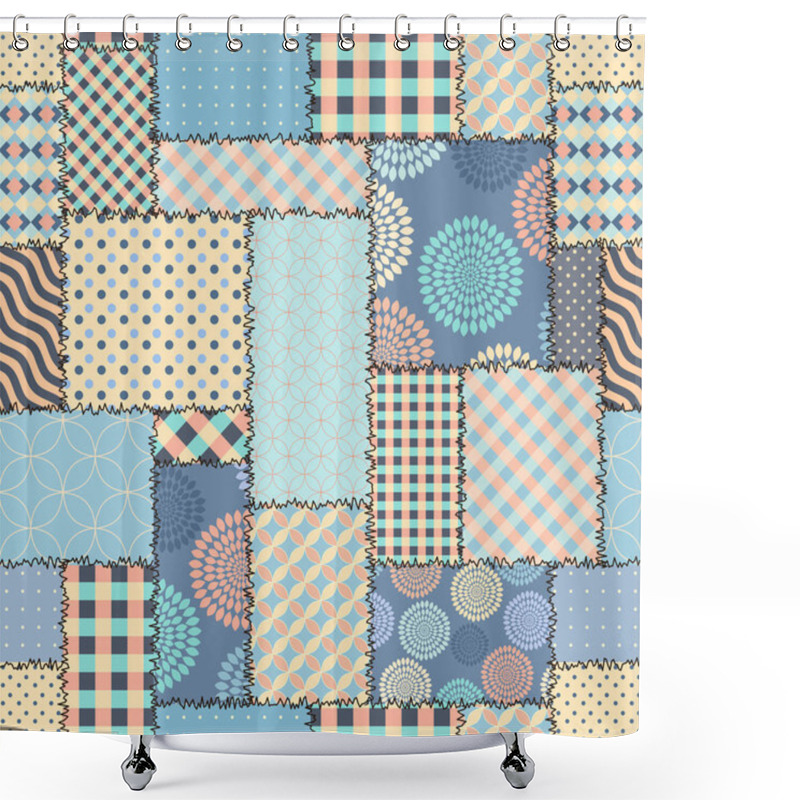 Personality  Blue Retro Patchwork Shower Curtains