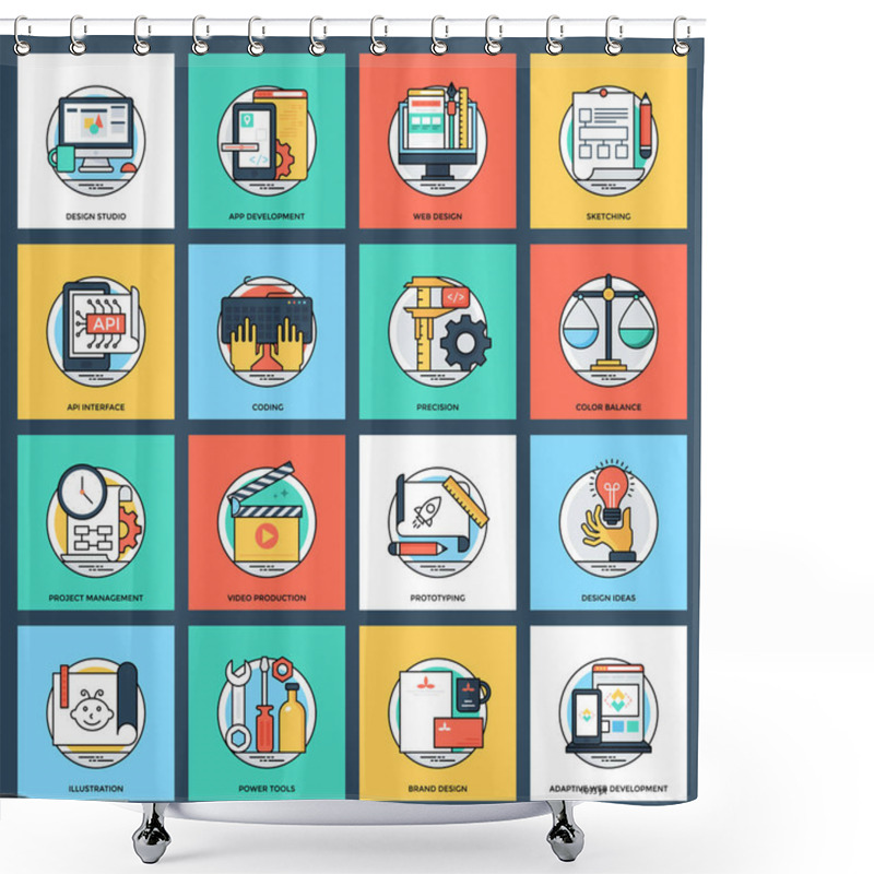 Personality  Collection Of Design And Development Flat Vector Icons Shower Curtains