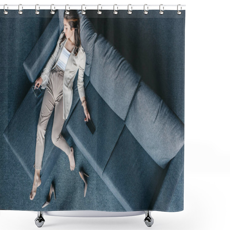 Personality  Tired Businesswoman Resting On Couch Shower Curtains