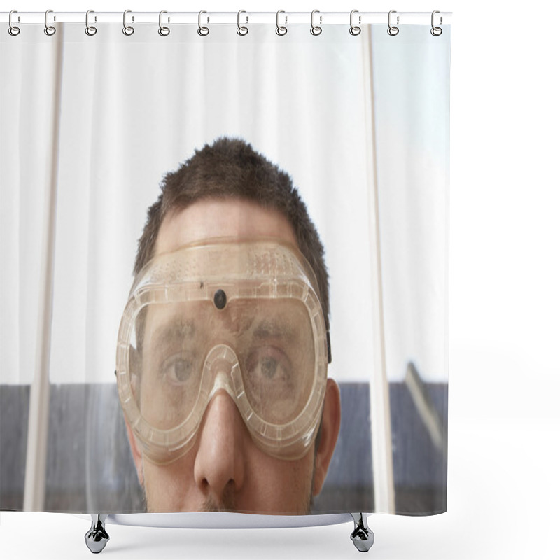 Personality  Man Wearing Protective Eye Goggles Shower Curtains