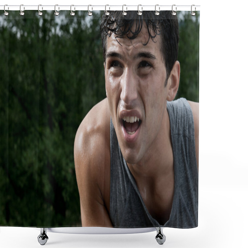 Personality  Exhausted Runner Taking A Breath Shower Curtains