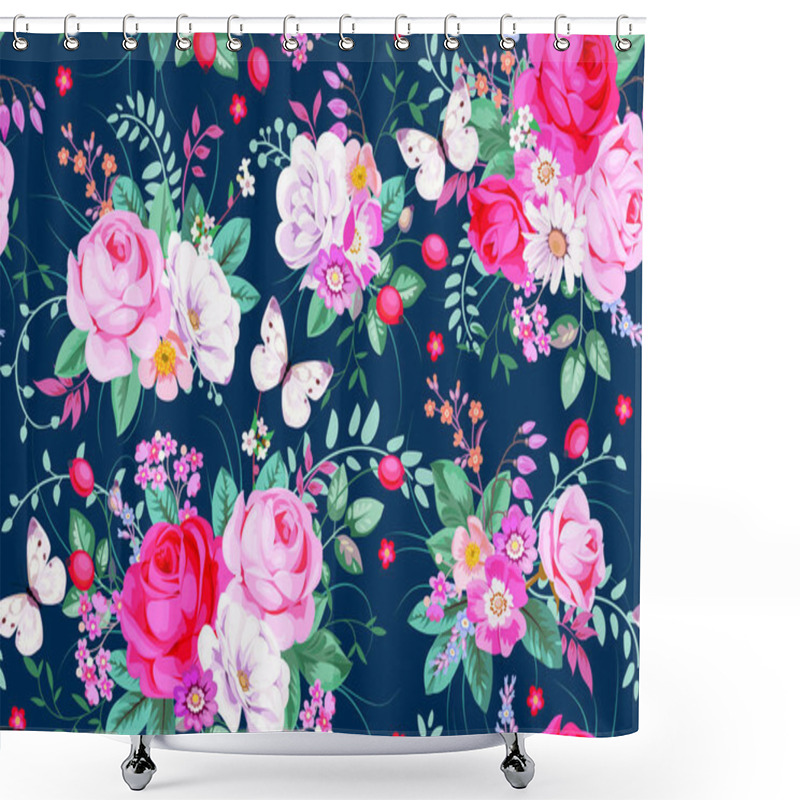 Personality  Seamless Pattern With Country Roses Shower Curtains