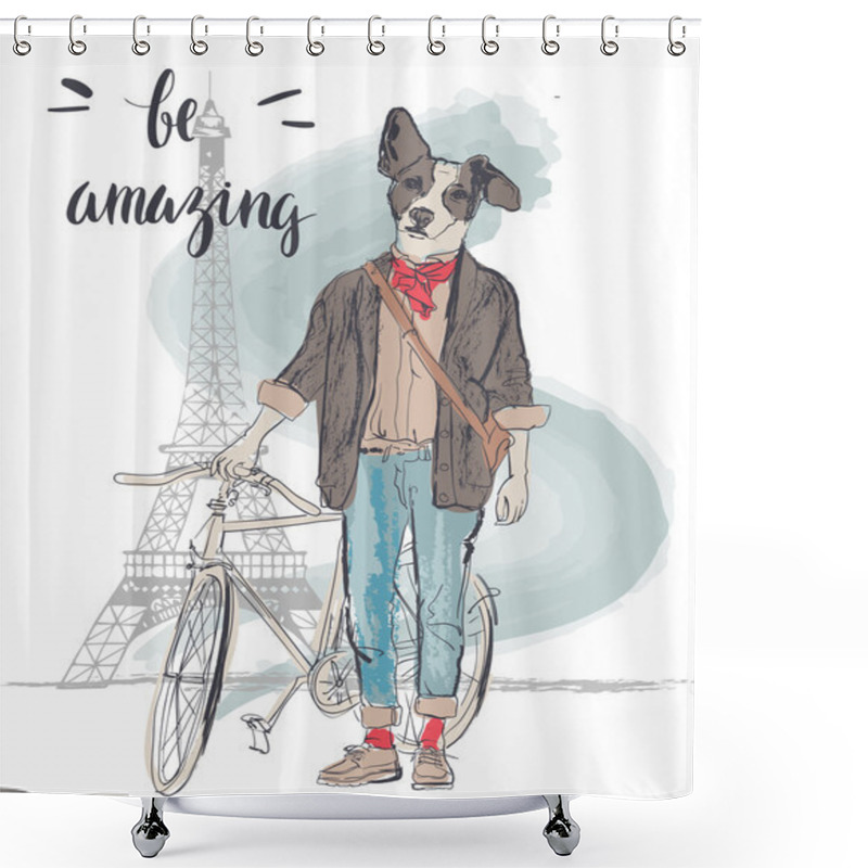 Personality  Cute Fashion Hipster Dog Shower Curtains