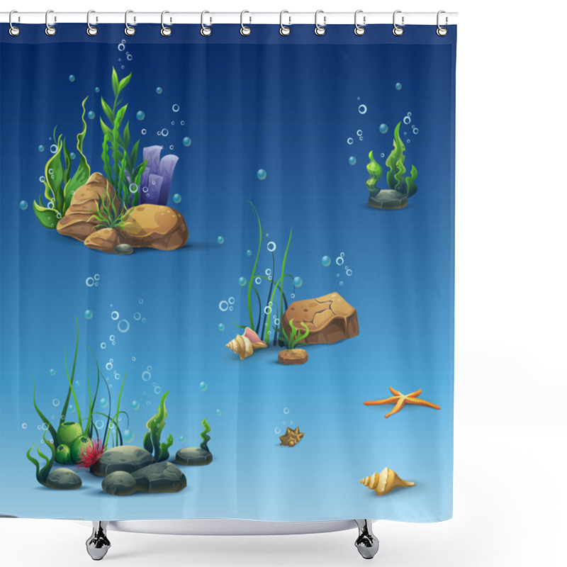 Personality  Kit Of The Underwater World With Shell, Seaweed, Starfish, Stones Shower Curtains