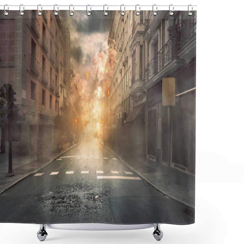 Personality  Destruction City With Fires And Explosion Shower Curtains