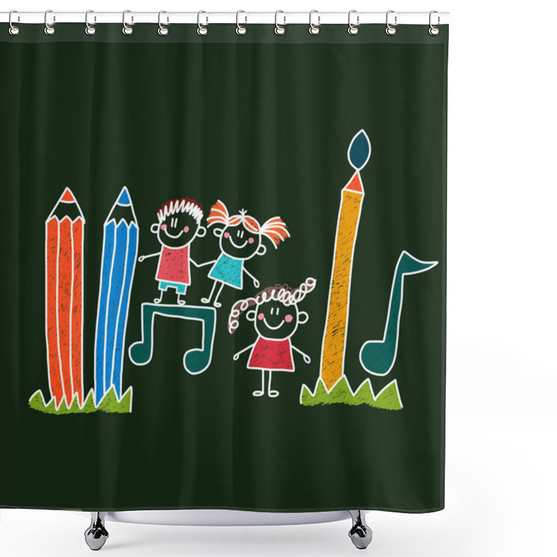 Personality  Happy Children. School And Education Vector Image. Shower Curtains