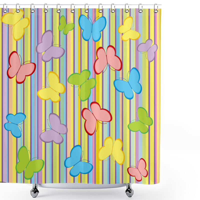 Personality  Stripes And Butterflies Background In Pastel Tones Shower Curtains