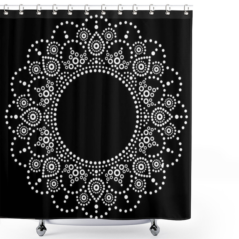 Personality  Mandala Aboriginal Dot Painting Tribal Vector Design, Boho Style Australian Dot Art Pattern In White On Black. Indigenous Decoration With Dots Inspired By Traditional Art From Australia On Black Background Shower Curtains