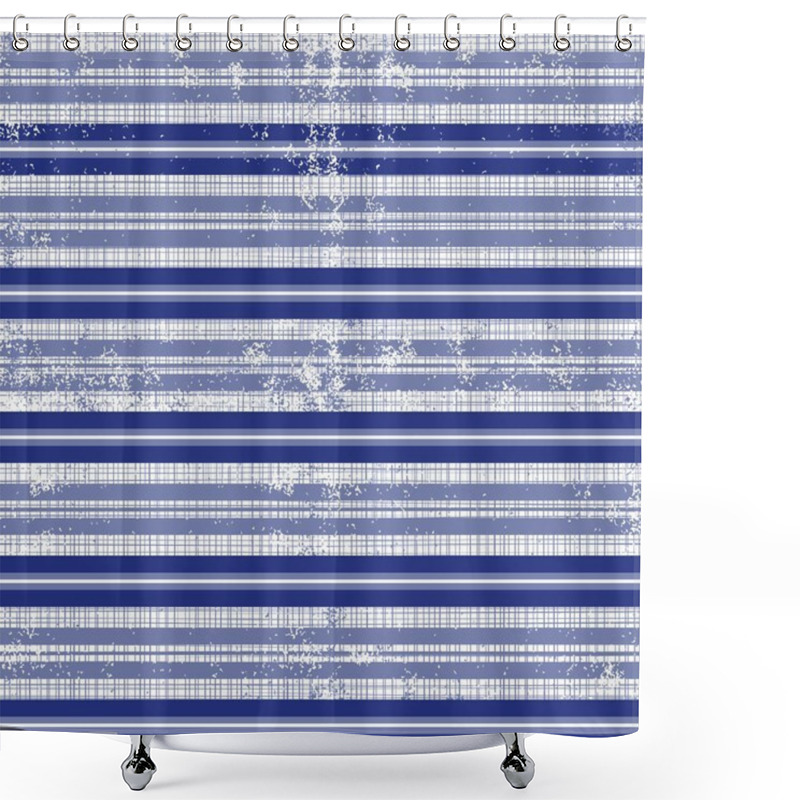 Personality  Little White Blue Navy Stripes In Horizontal Rows On Dark Blue Background Grunge Seamless Pattern Shower Curtains