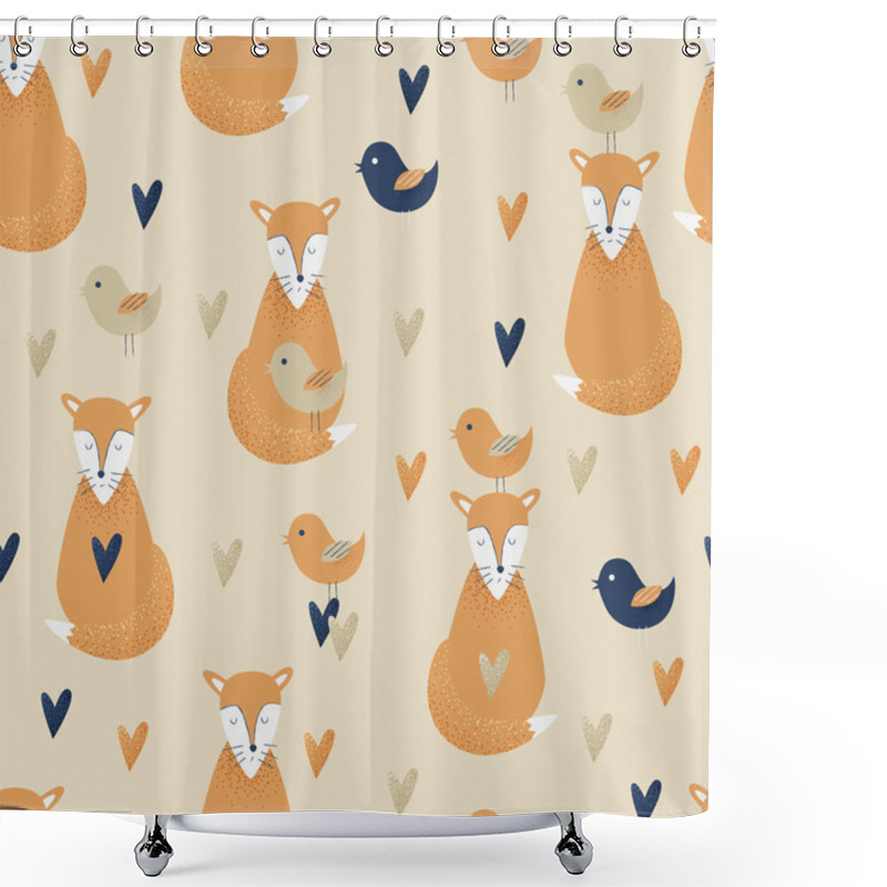 Personality  Seamless Pattern With Birds And Hearts Shower Curtains