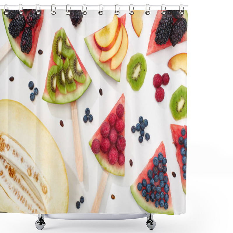 Personality  Pattern With Delicious Watermelon On Sticks With Seasonal Berries And Fruits Shower Curtains