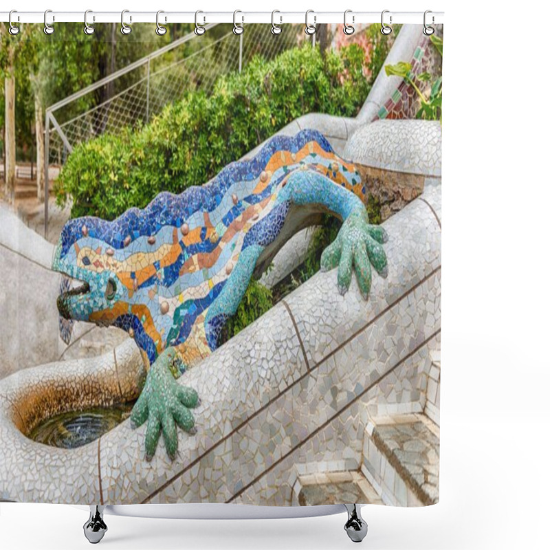 Personality  The Iconic Dragon Sculpture In Park Guell, Barcelona, Catalonia, Spain Shower Curtains