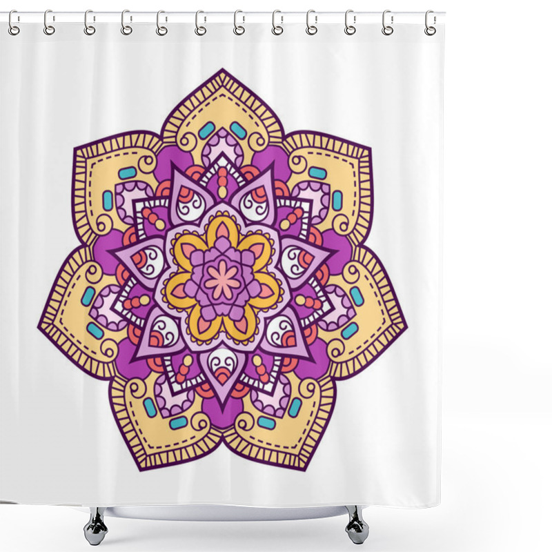 Personality  Doodle Boho Floral Round Motif. Vector Illustration. Shower Curtains