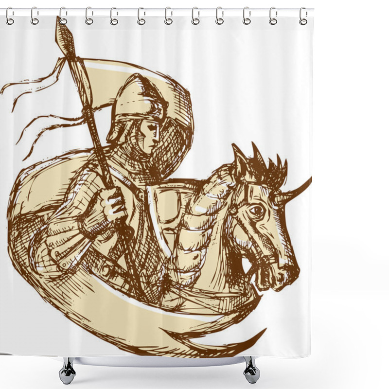 Personality  Knight On Horse Holding Flag Drawing Shower Curtains