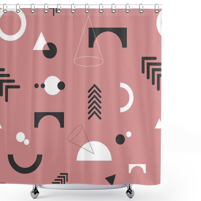 Personality  Colorful Seamless Pattern With Black And White Geometric Elements On Pink Background. Stylish Seamless Texture. Shower Curtains