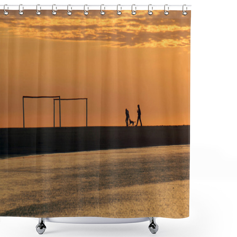 Personality  Couple Running At Dawn On The Beach Shower Curtains