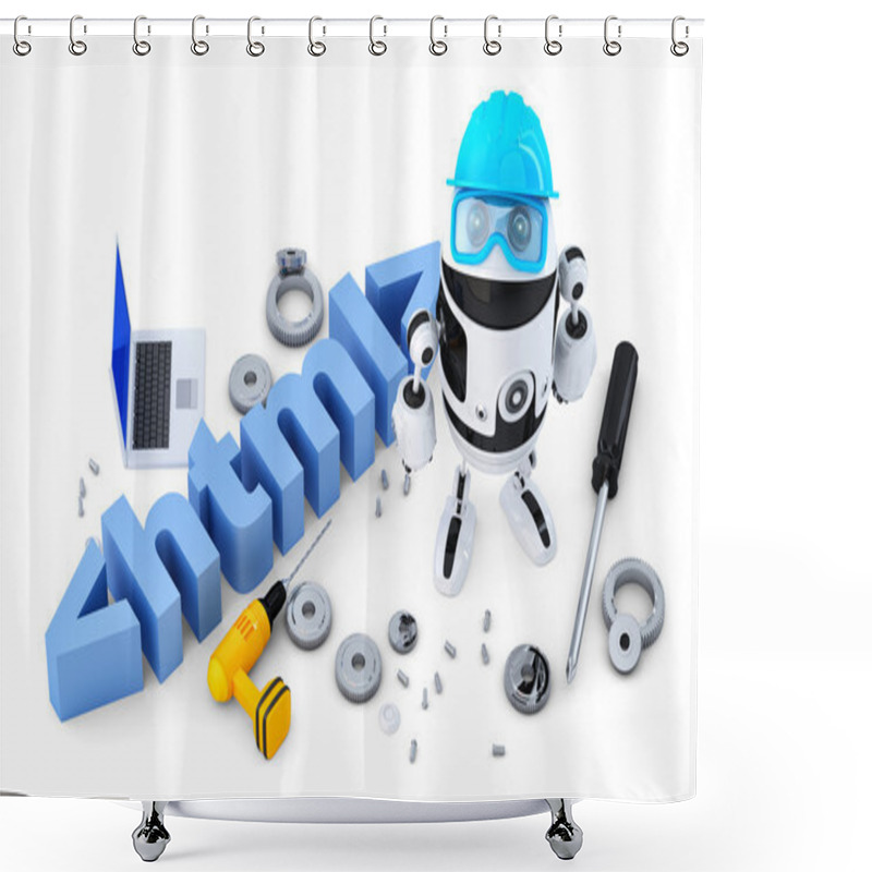 Personality  Robot With HTML Sign Shower Curtains