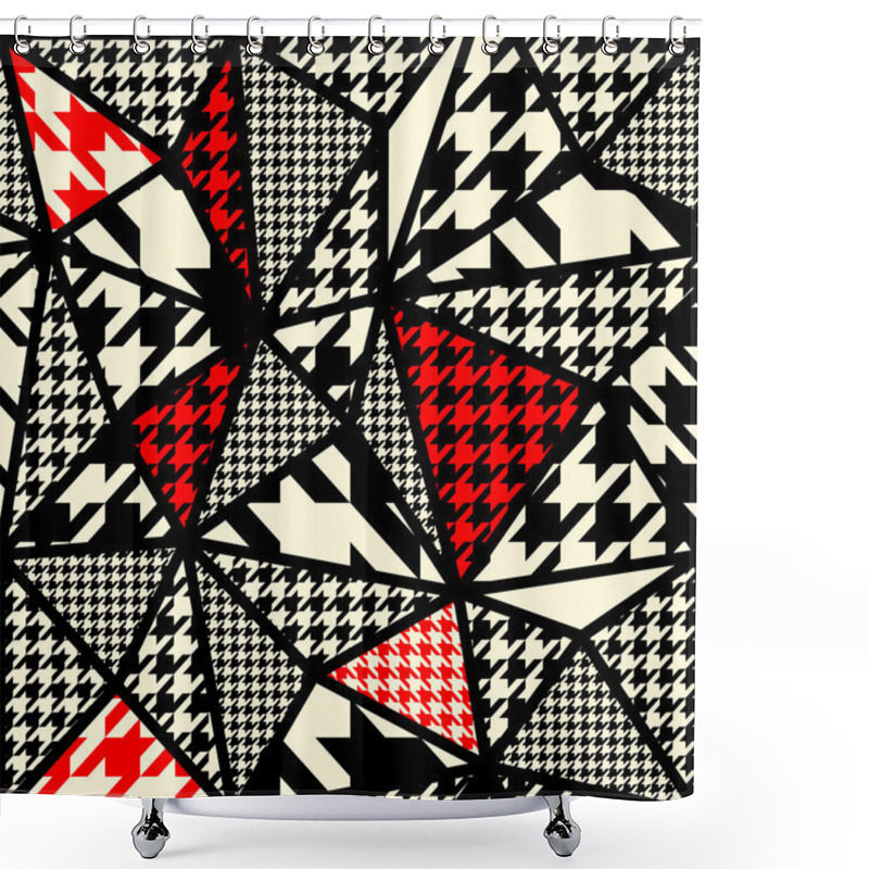 Personality  Houndstooth Pattern On Abstract Geometric Background. Shower Curtains