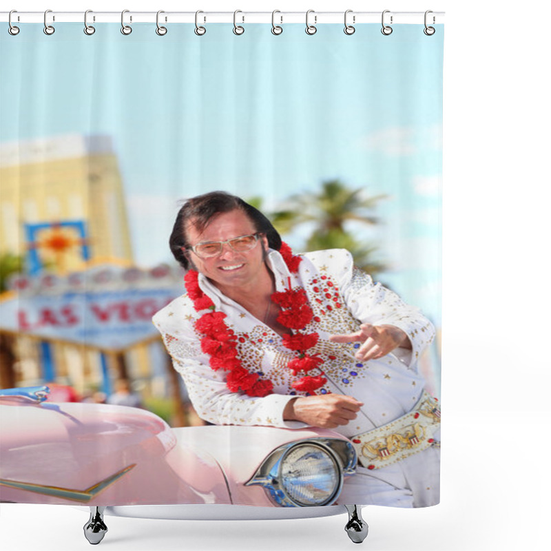 Personality  Elvis Impersonator And Las Vegas Sign Shower Curtains